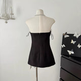 verna flower embellished strapless mini dress in black