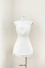 verna flower embellished strapless mini dress in white