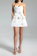 valerie 3d flower embellished strapless mini dress in white