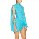 susanna Long Sleeve Fold Splice Mini Dress in blue