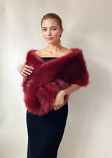 hulda Fur Shawl in wine red