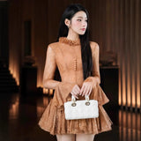 Green Embroidered Flared Mini Dress