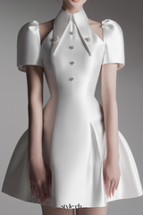 puff sleeve cut out a-line mini dress in apricot