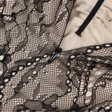 LACE SHEER FLOWER APPLIQUE CUT-OUT MAXI DRESS