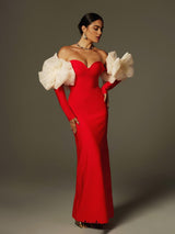 sarah Off Shoulder Flower Bandage Maxi Dress In Red