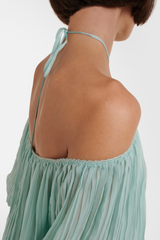 Halter Pleated Ruffle Mini Dress in green