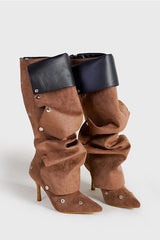 Isabela Appliqué Ruched Knee-high boots - Brown