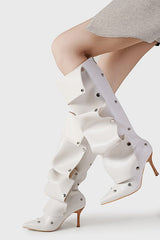 Isabela Appliqué Ruched Knee-high boots - White