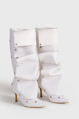 Isabela Appliqué Ruched Knee-high boots - White