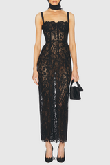 freda Lace Corset maxi Dress in black