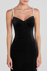 Velvet Pearl Embellished Midi Dress