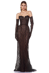 Burlita Strapless Lace Maxi Dress