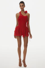 Kyrie Halter Floral Ruffle Mini Dress - Red