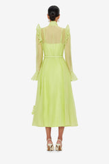 3d flower Butterfly Sleeve Midi Dress - Chartreuse