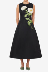 kate floral print Embellished Sleeveless Midi Dress in black