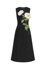 kate floral print Embellished Sleeveless Midi Dress in black
