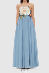 joanne Appliqué Floral Maxi Dress in Powder Blue