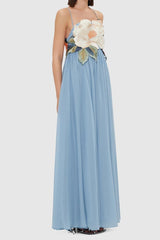 joanne Appliqué Floral Maxi Dress in Powder Blue