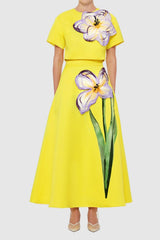 Indie Appliqué Sleeve Iris Print set in Yellow