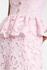 Pink Lace Peplum Midi Dress
