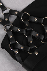 LEATHER STRAPS MIDI DRESS BLACK