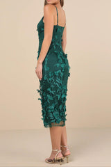 Emerald 3D Floral Embroidered Midi Dress