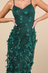 Emerald 3D Floral Embroidered Midi Dress
