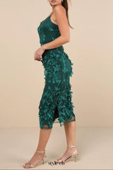 Emerald 3D Floral Embroidered Midi Dress