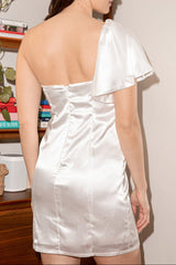 White Satin One-Shoulder Mini Dress
