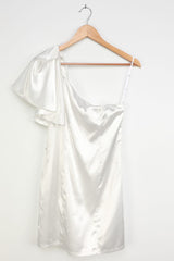White Satin One-Shoulder Mini Dress