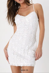 White Sequin Lace-Up Mini Bodycon Dress