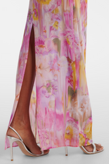 molly Floral Appliqué Print Maxi Dress in pink