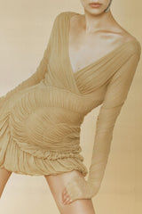 Lyre Mesh Shirred Mini Dress