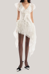 moira irregular ruffled mini dress in white