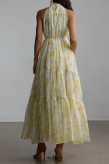 caroline Floral Print Sleeveless Maxi Dress in yellow
