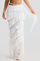 crafted rope crop top lace skirt set in white