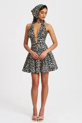 Cheetah Print Halter Linen Mini Dress