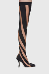 Maeve Stripe Mesh Sock Thigh-high Boots - Black
