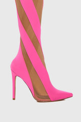 Maeve Stripe Mesh Sock Thigh-high Boots - Pink