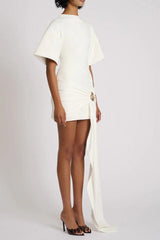 Draped Embellished Mini Dress - White