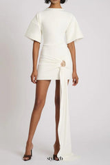 Draped Embellished Mini Dress - White