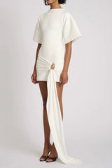 Draped Embellished Mini Dress - White