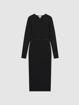 Mesh Detail Midi Dress in Black