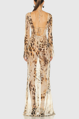 winni Leopard Backless Silk Maxi Dress