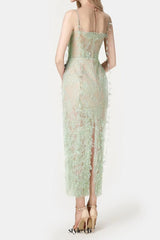 MINT BEADED LACE PENCIL MIDI DRESS