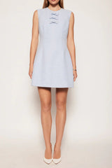 Tweed Bow embellished sleeveless mini dress in blue