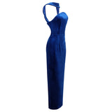 josephine off-shoulder velvet sash gown in blue