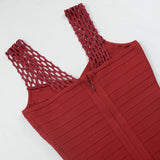 tassel bandage lace bodycon midi dress in burgundy