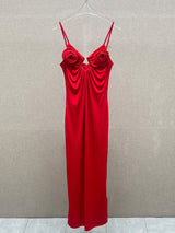 Rose Appliqué Strappy maxi Dress in red