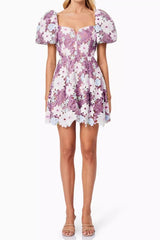 winifred Hollow hook lace mini dress in purple